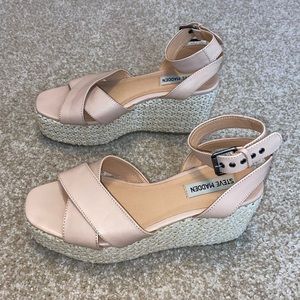 Steve Madden Gale Platform Wedge Sandals Crochet Woven Blush High Top Sandals